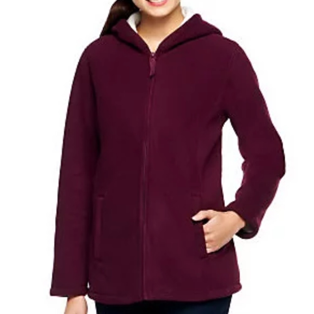 NWOT Denim & Co. Zip Front Fleece Jacket with Hood and Sherpa Lining
